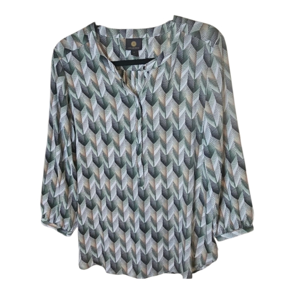 JM Collection Green and White Casual Button Down Shirt